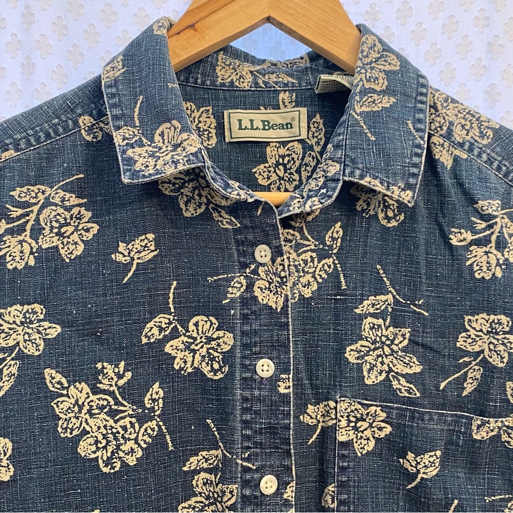 Floral Hawaiian Vintage LL Bean Linen Button Down Top Shirt 6